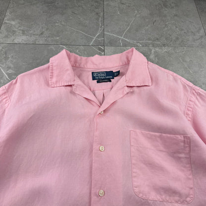 00s Polo by Ralph Lauren Caldwell Pink Linen x Silk Open Collar Shirt