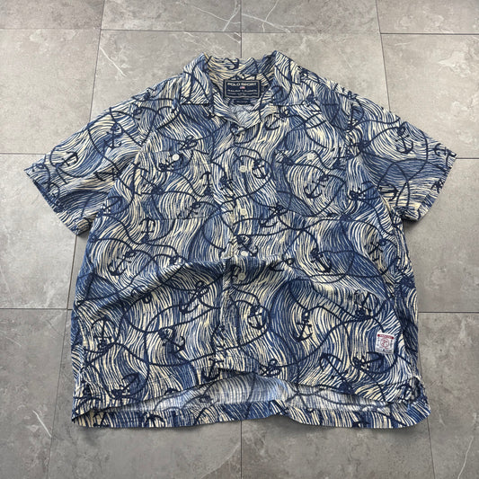 00s Ralph Lauren Polo Sport Blue Anchor Seersucker Open Collar Shirt