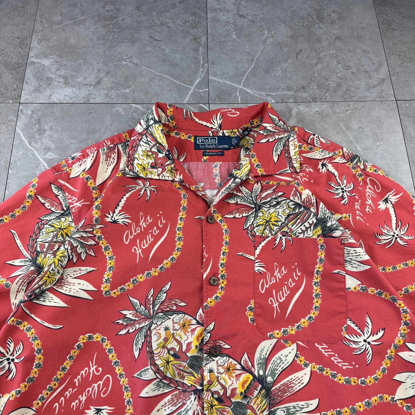 00s Polo by Ralph Lauren Classic Fit Red Hawaiian Open Collar Shirt