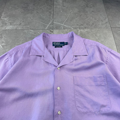 00s Polo by Ralph Lauren Caldwell Purple Silk x Linen Open Collar Shirt L
