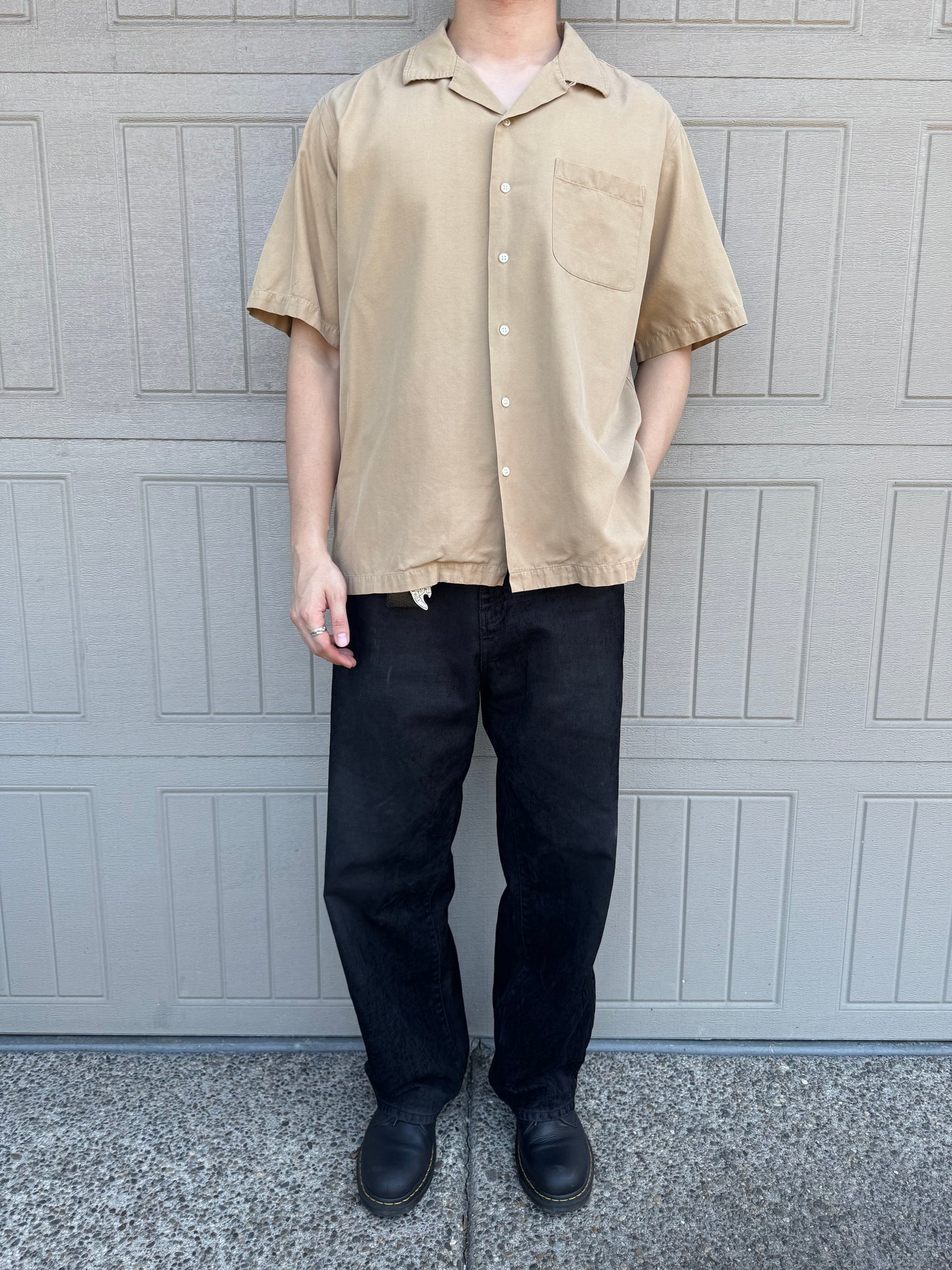 00s Polo by Ralph Lauren Caldwell No-Pony Beige Silk x Cotton Open Collar Shirt XL