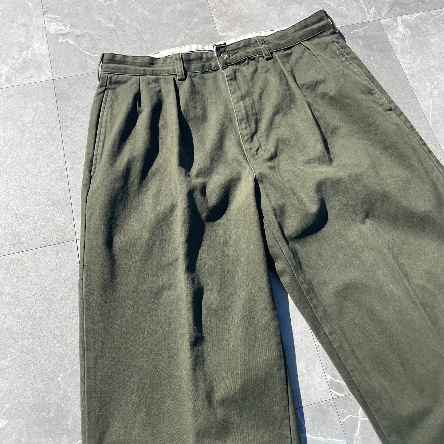 90s-00s Ralph Lauren Two-Tuck Pleated Olive Green Chino Pants 34x30