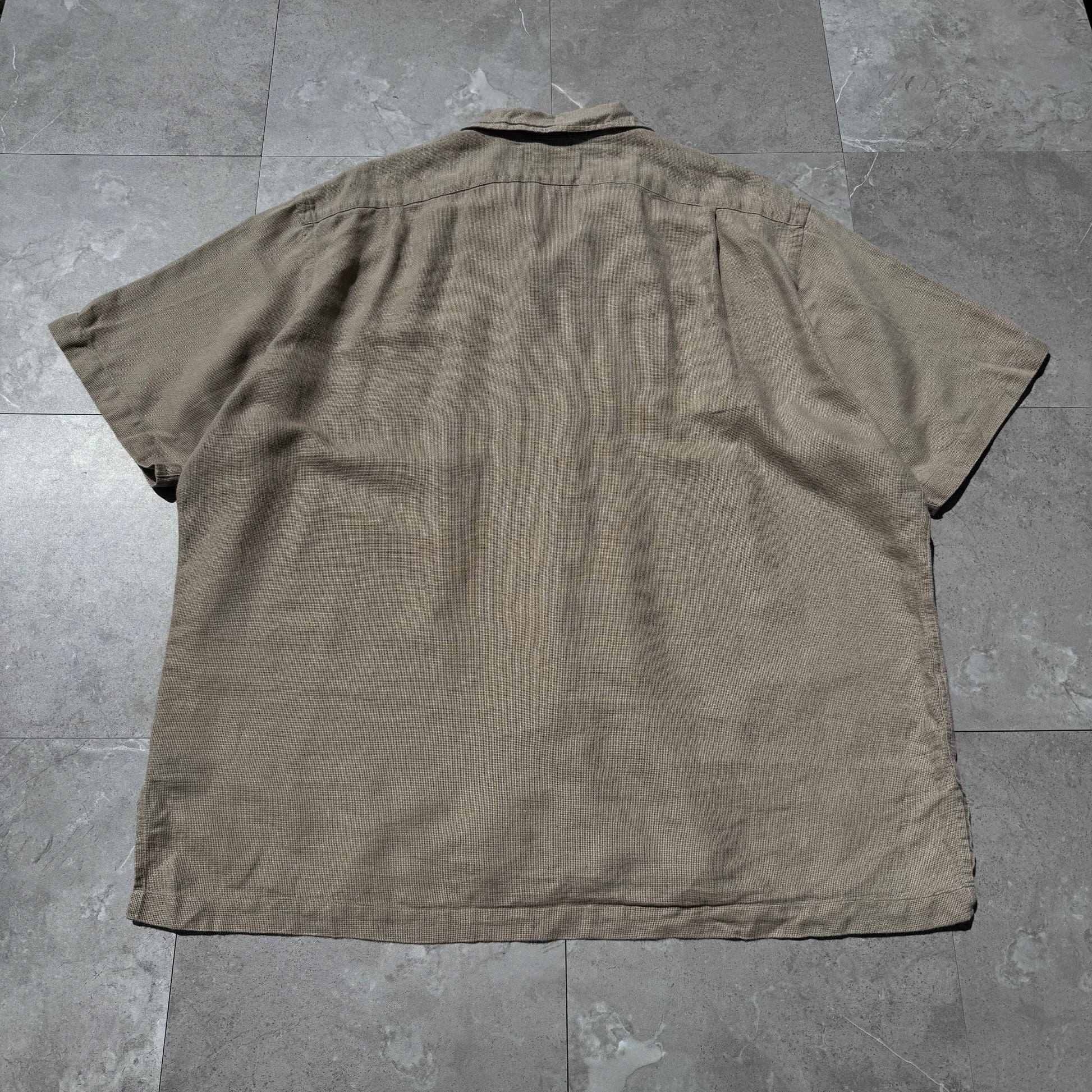 90s-00s Ralph Lauren Clayton Linen x Cotton No Pony Open Collar Shirt KiiChain Clothing