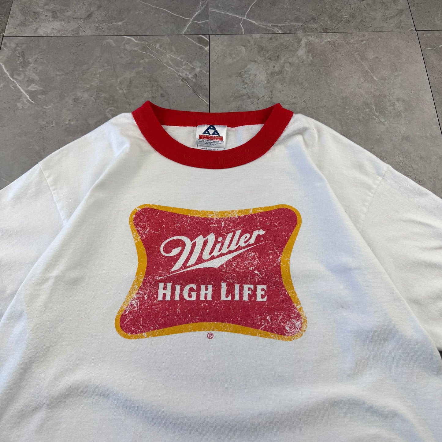 90s-00s AAA Miller High Life White & Red Ringer T-Shirt