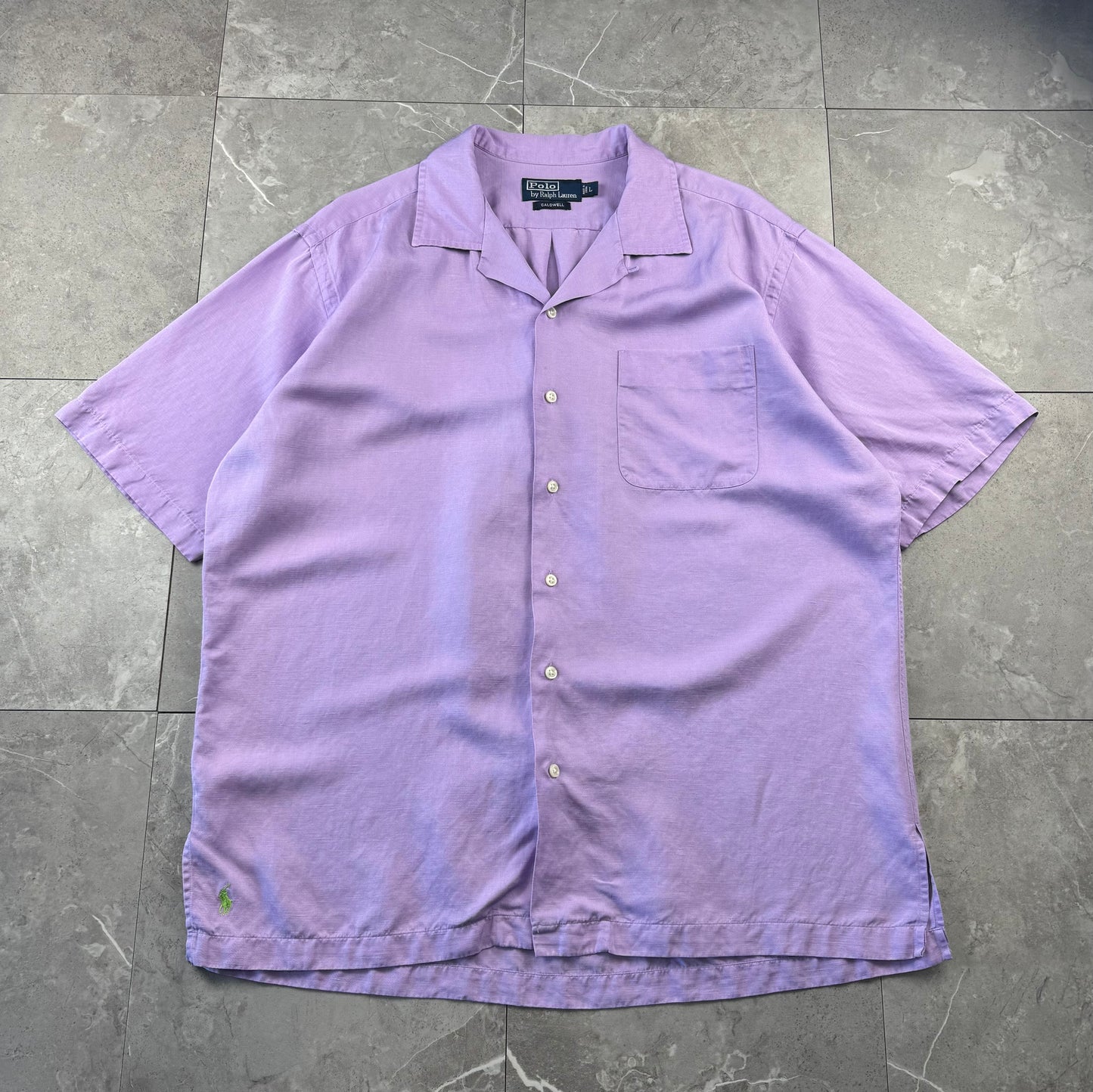 00s Polo by Ralph Lauren Caldwell Purple Silk x Linen Open Collar Shirt L