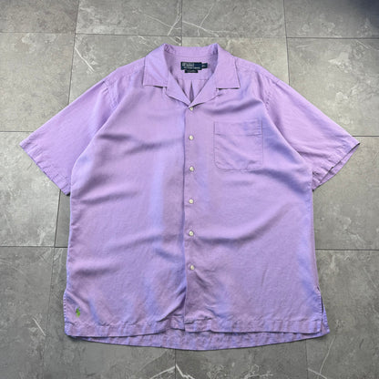 00s Polo by Ralph Lauren Caldwell Purple Silk x Linen Open Collar Shirt L