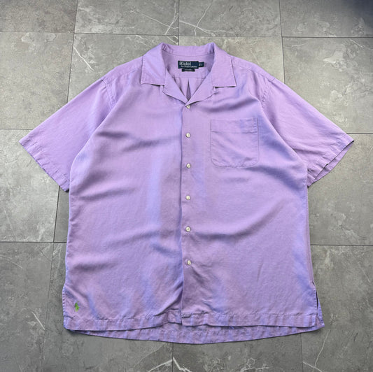 00s Polo by Ralph Lauren Caldwell Purple Silk x Linen Open Collar Shirt
