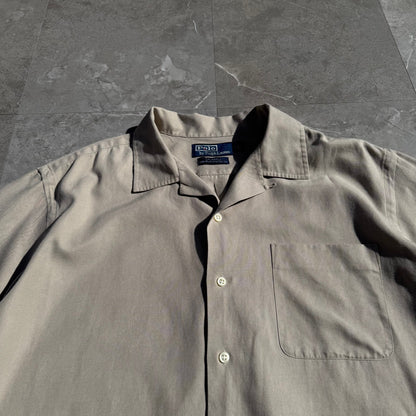 90s-00s Ralph Lauren “Caldwell” No-Pony Beige Silk x Cotton Open Collar Shirt KiiChain Clothing