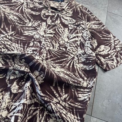 00s Polo by Ralph Lauren Clayton Brown Silk x Linen Short Sleeve Shirt L