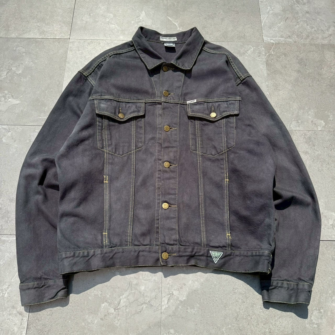 90s GUESS Made in USA Black/Dark Gray Denim Jacket