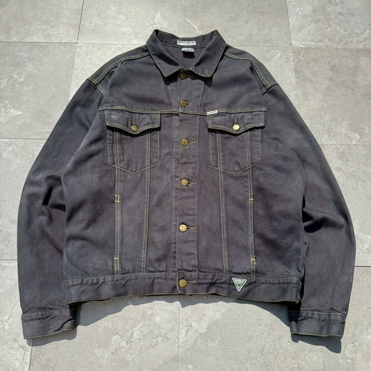 90s GUESS Made in USA Black/Dark Gray Denim Jacket