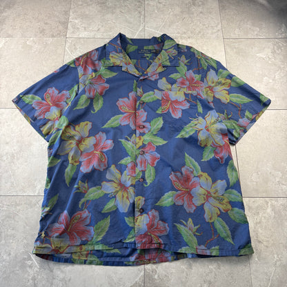 00s~ Polo Ralph Lauren Navy Hibiscus Open Collar Shirt XXL