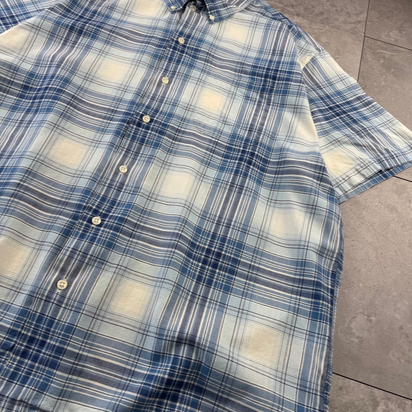 00s Ralph Lauren Bob Camp Blue Checkered Button Down Short Sleeve Shirt XL