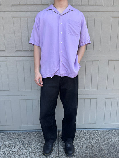 00s Polo by Ralph Lauren Caldwell Purple Silk x Linen Open Collar Shirt L