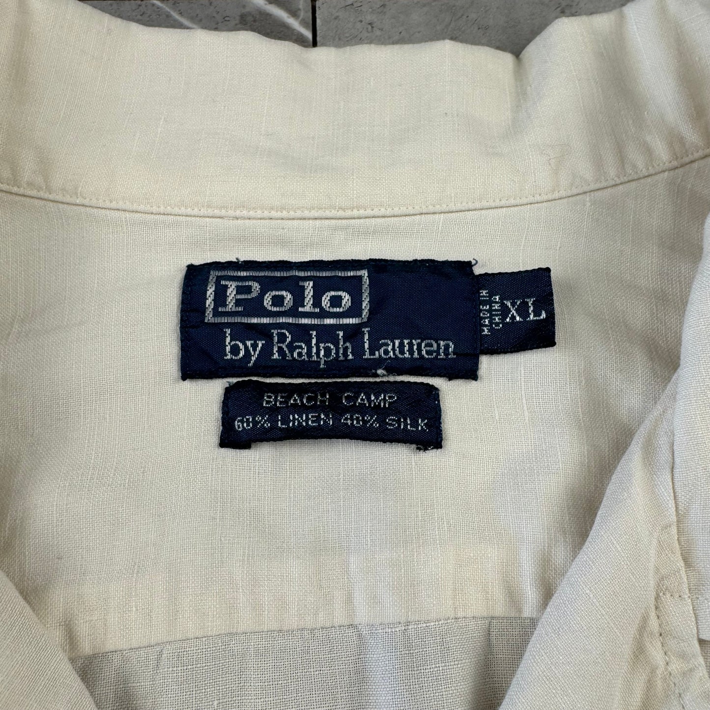 00s Polo by Ralph Lauren “Beach Camp” No-Pony Linen x Silk White Open Collar Shirt XL