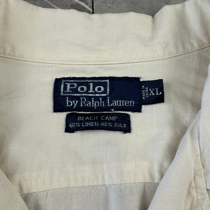 00s Polo by Ralph Lauren “Beach Camp” No-Pony Linen x Silk White Open Collar Shirt XL