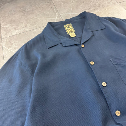 00s Montego MON Black 100% Silk Open Collar Shirt L