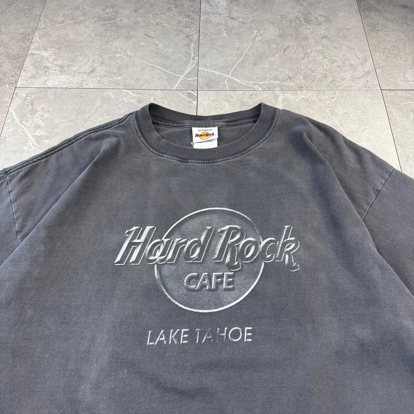90s Hard Rock Cafe Lake Tahoe Faded Black Graphic T-Shirt