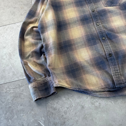 00s Arizona Beige & Navy Shadow Checkered Cotton Flannel Shirt