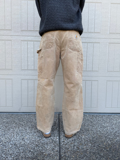 90s Carhartt Made in USA Beige Double Knee Work Pants 34x30