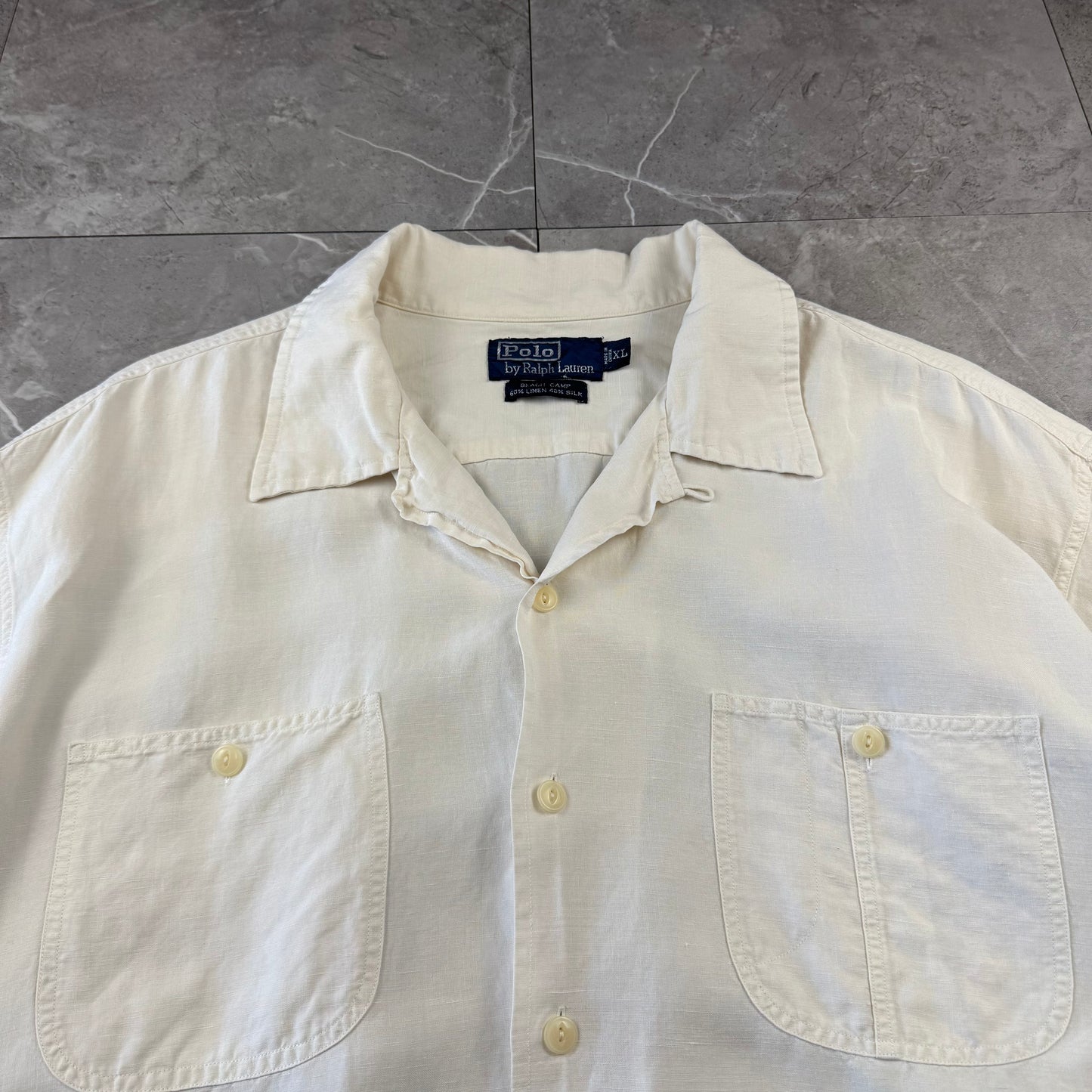 00s Polo by Ralph Lauren “Beach Camp” No-Pony Linen x Silk White Open Collar Shirt XL