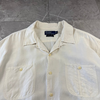 00s Polo by Ralph Lauren “Beach Camp” No-Pony Linen x Silk White Open Collar Shirt XL