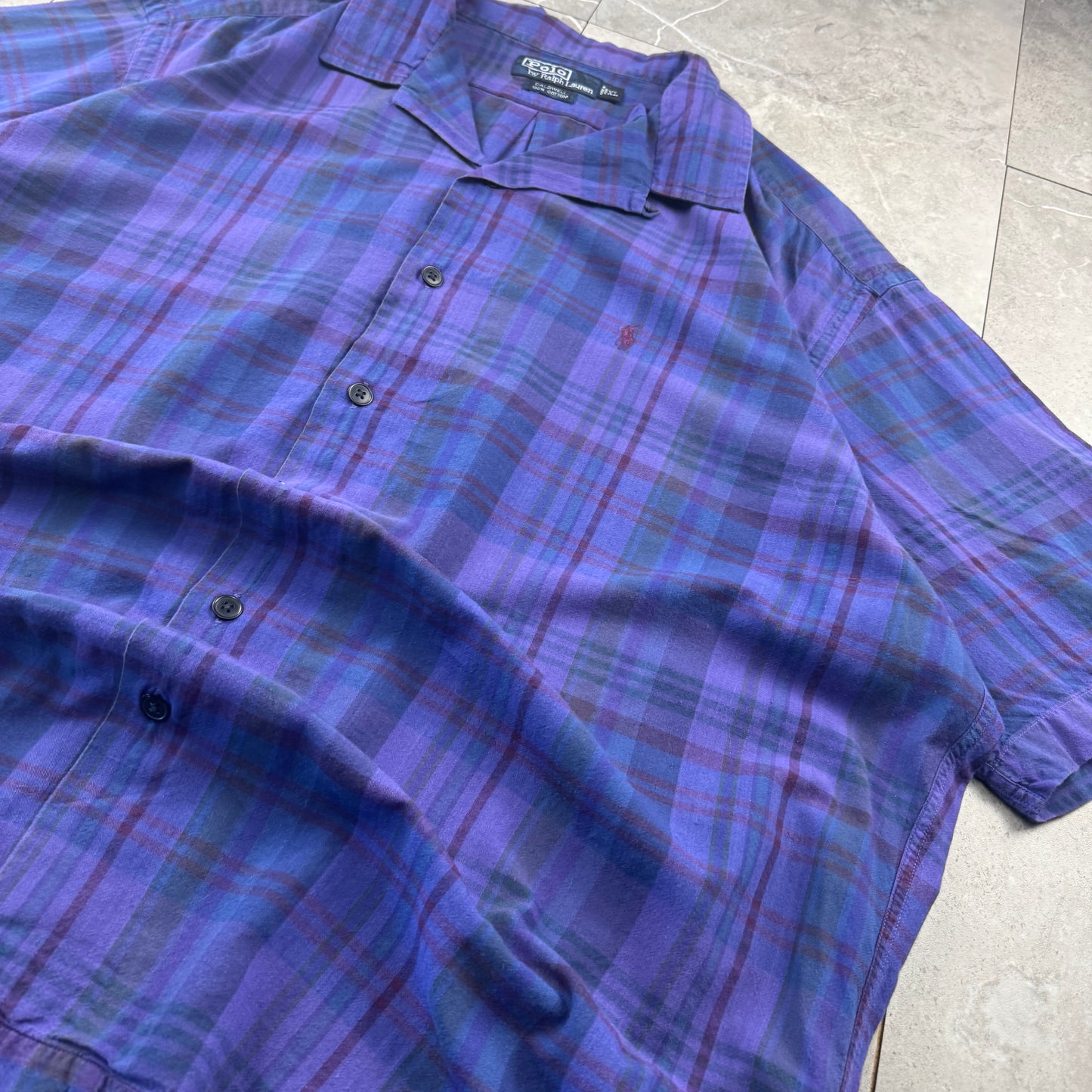 00s Polo by Ralph Lauren Caldwell Purple Checkered Open Collar Shirt XL