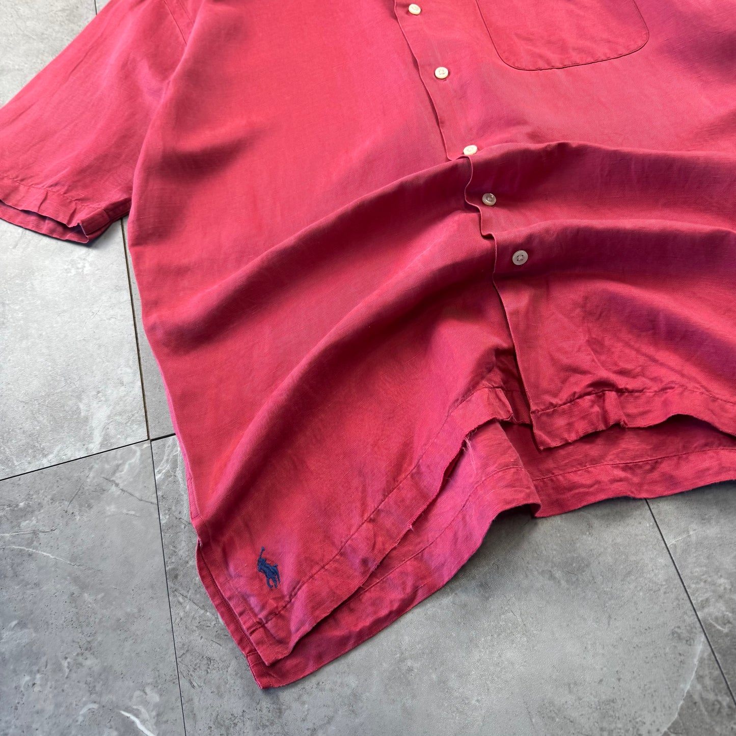 00s Polo by Ralph Lauren Caldwell Red Silk x Linen Open Collar Shirt M