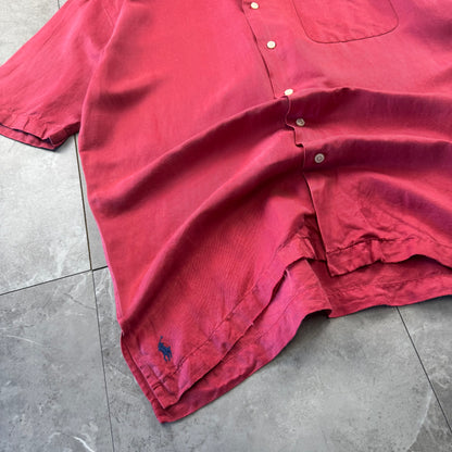 00s Polo by Ralph Lauren Caldwell Red Silk x Linen Open Collar Shirt M