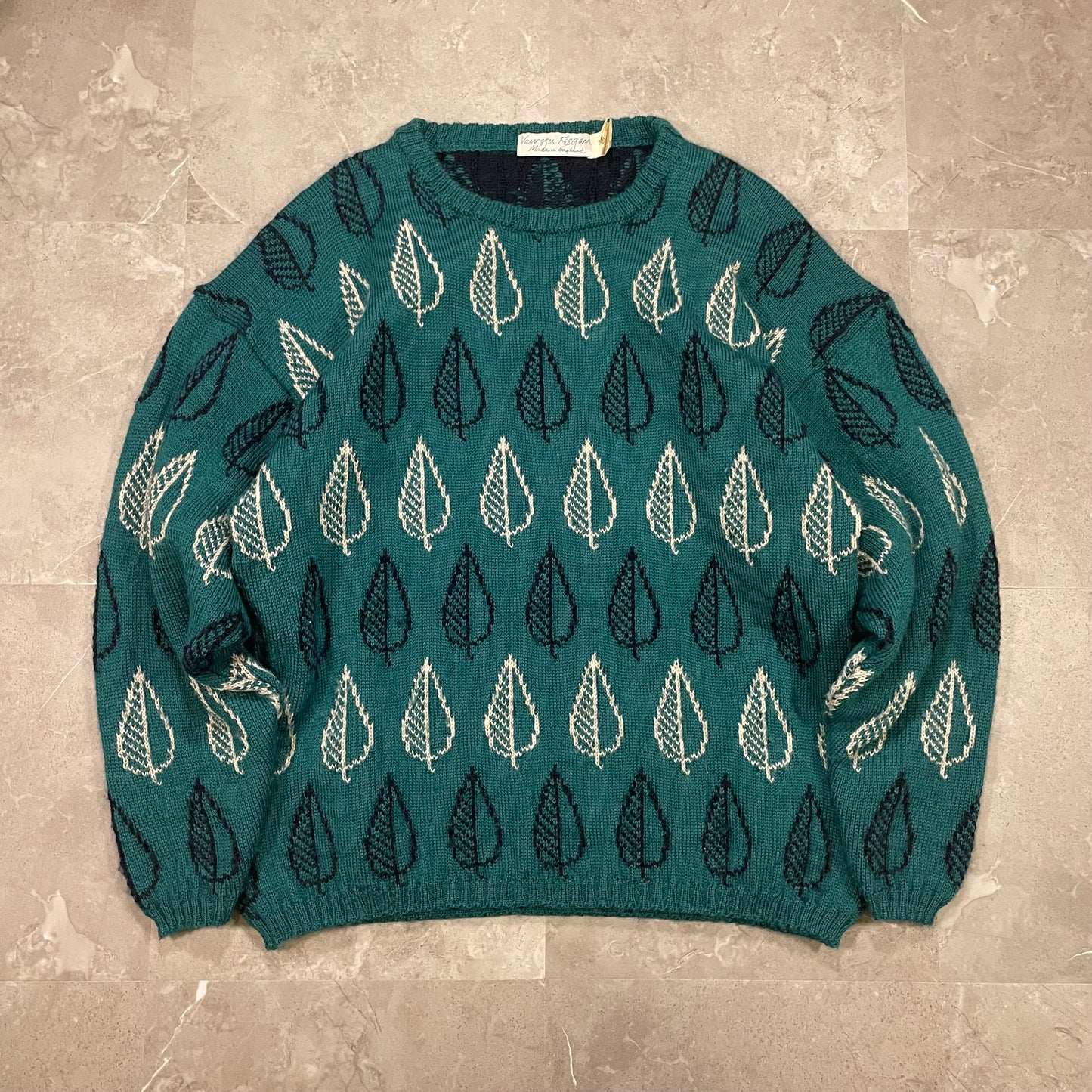 80s-90s Vanessa Keegan Made in England Wool Leaf Design Knitted Sweater