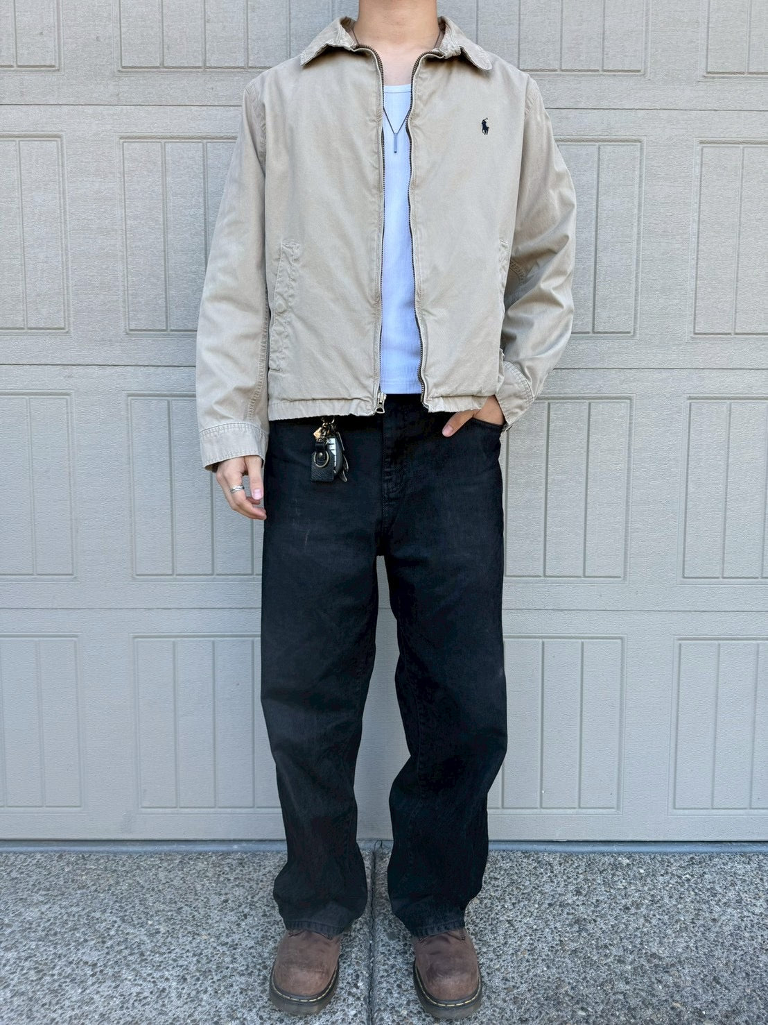 90s-00s Ralph Lauren Beige Flannel Lined Action Pleats Swing Top Jacket