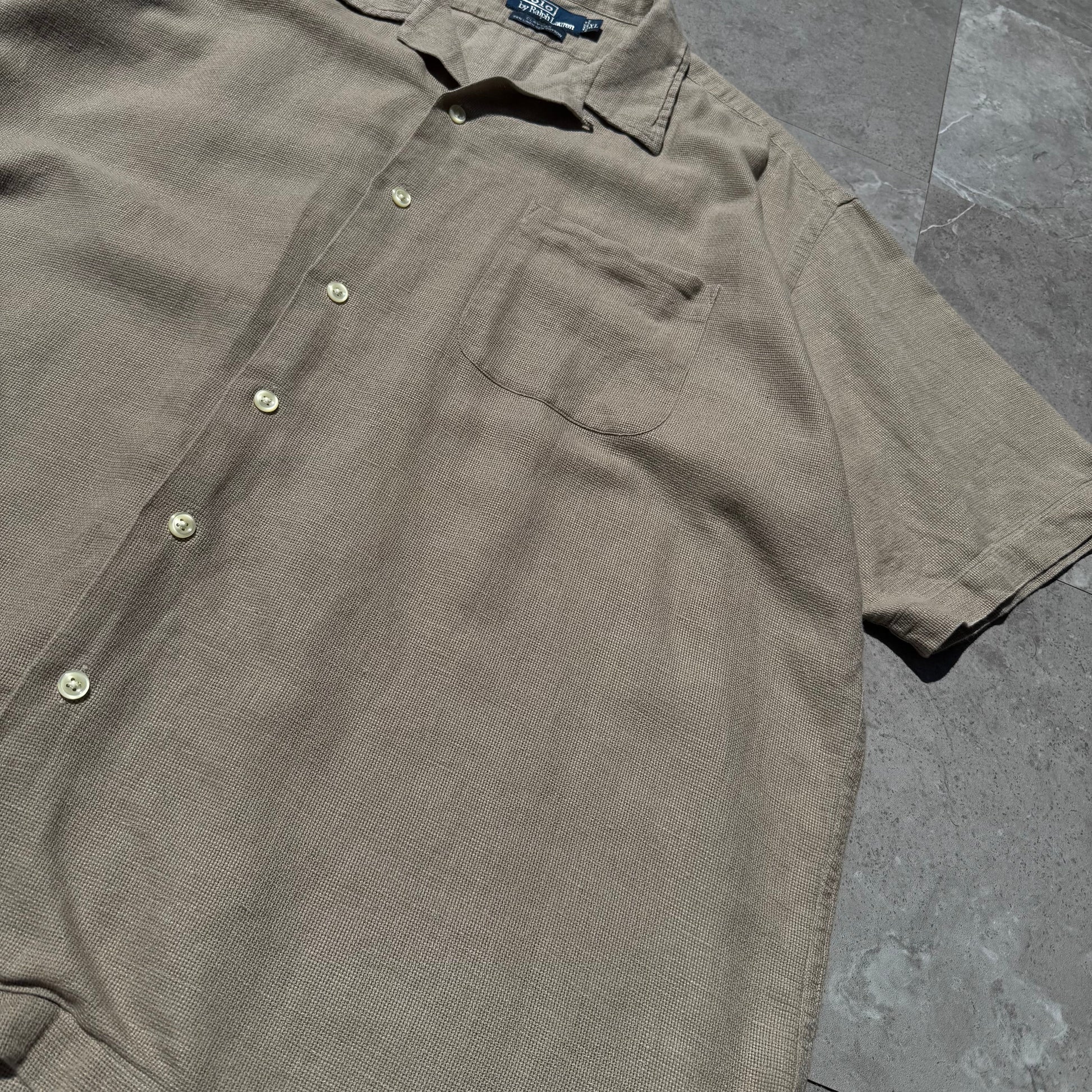 90s-00s Ralph Lauren Clayton Linen x Cotton No Pony Open Collar Shirt KiiChain Clothing