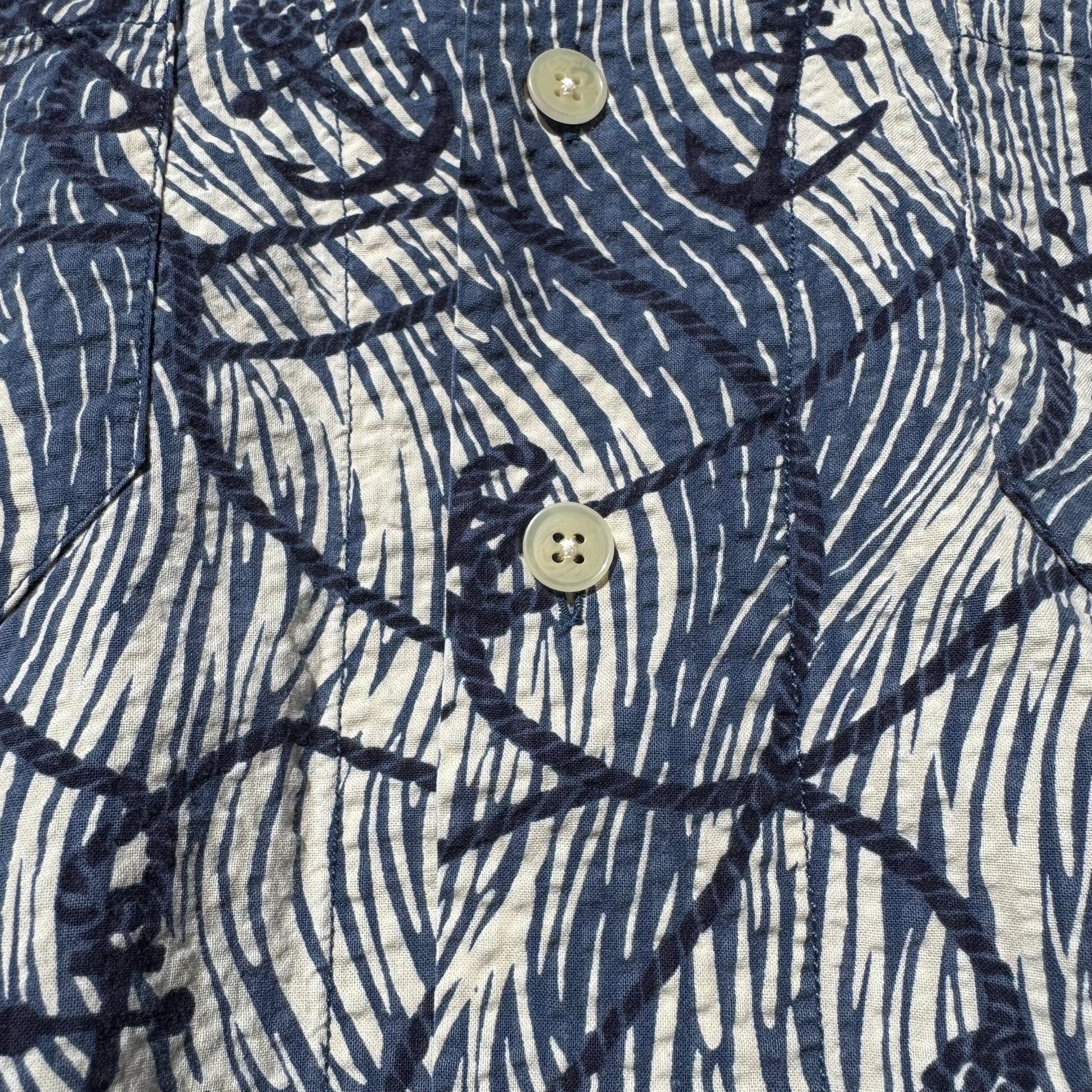 90s-00s Polo Sport Blue Anchor Graphic Seersucker Cotton Open Collar Shirt KiiChain Clothing