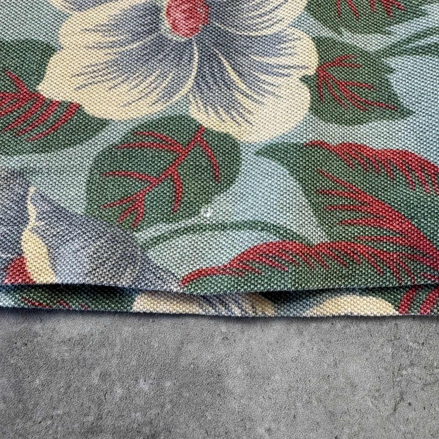 80s-90s Polo by Ralph Lauren Made in USA Green Floral Cotton Knit Open Collar Shirt