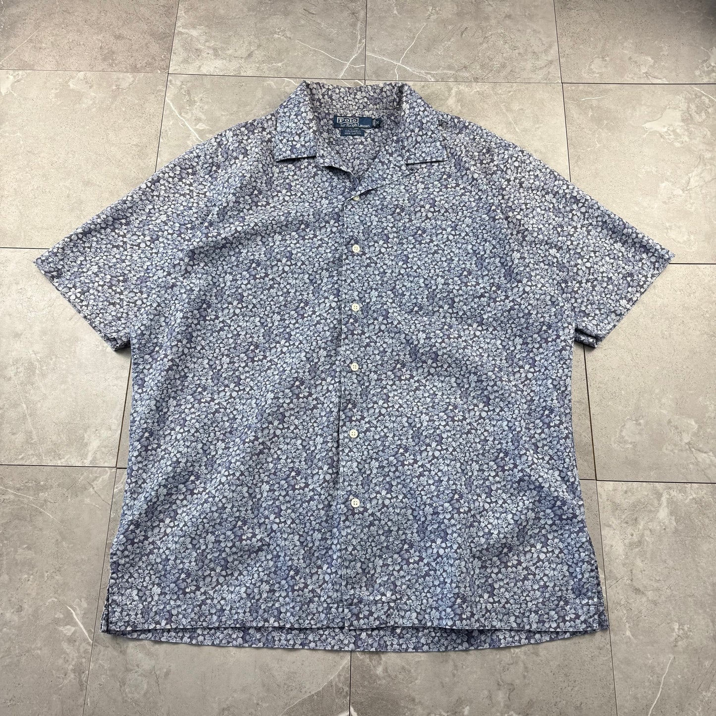 00s Polo by Ralph Lauren Caldwell Blue Flower Open Collar Shirt