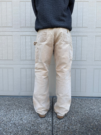 90s Carhartt Made in USA Beige Double Knee Work Pants 36x32