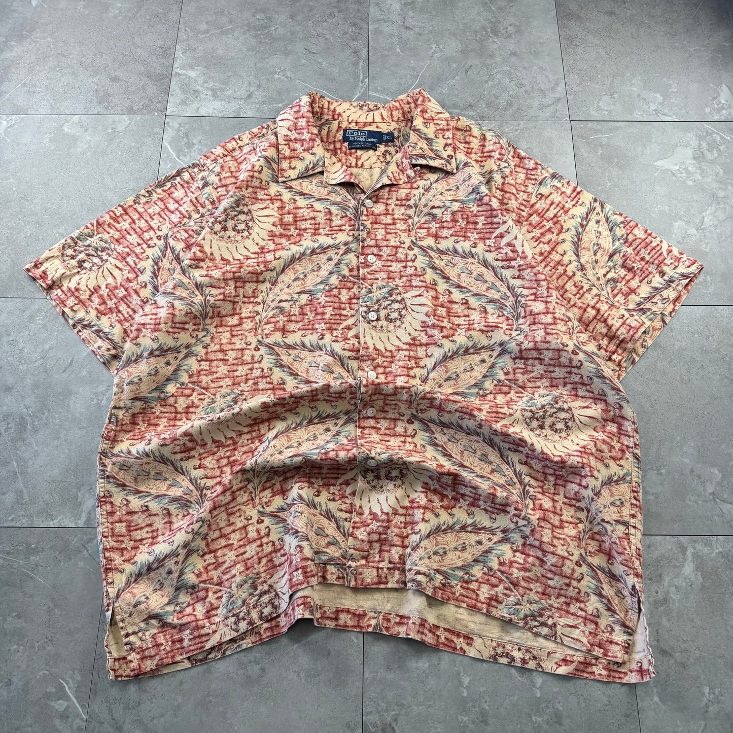 00s Polo by Ralph Lauren Vintage Camp Red Leaf Open Collar Shirt XL