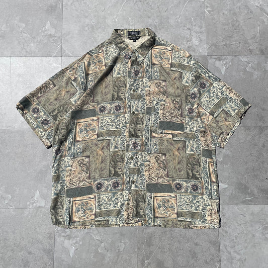 90s Claiborne Printed Graphic Rayon/Linen Short Sleeve Shirt (XL)