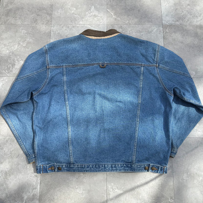90s St. John's Bay Leather Collar Denim Jacket
