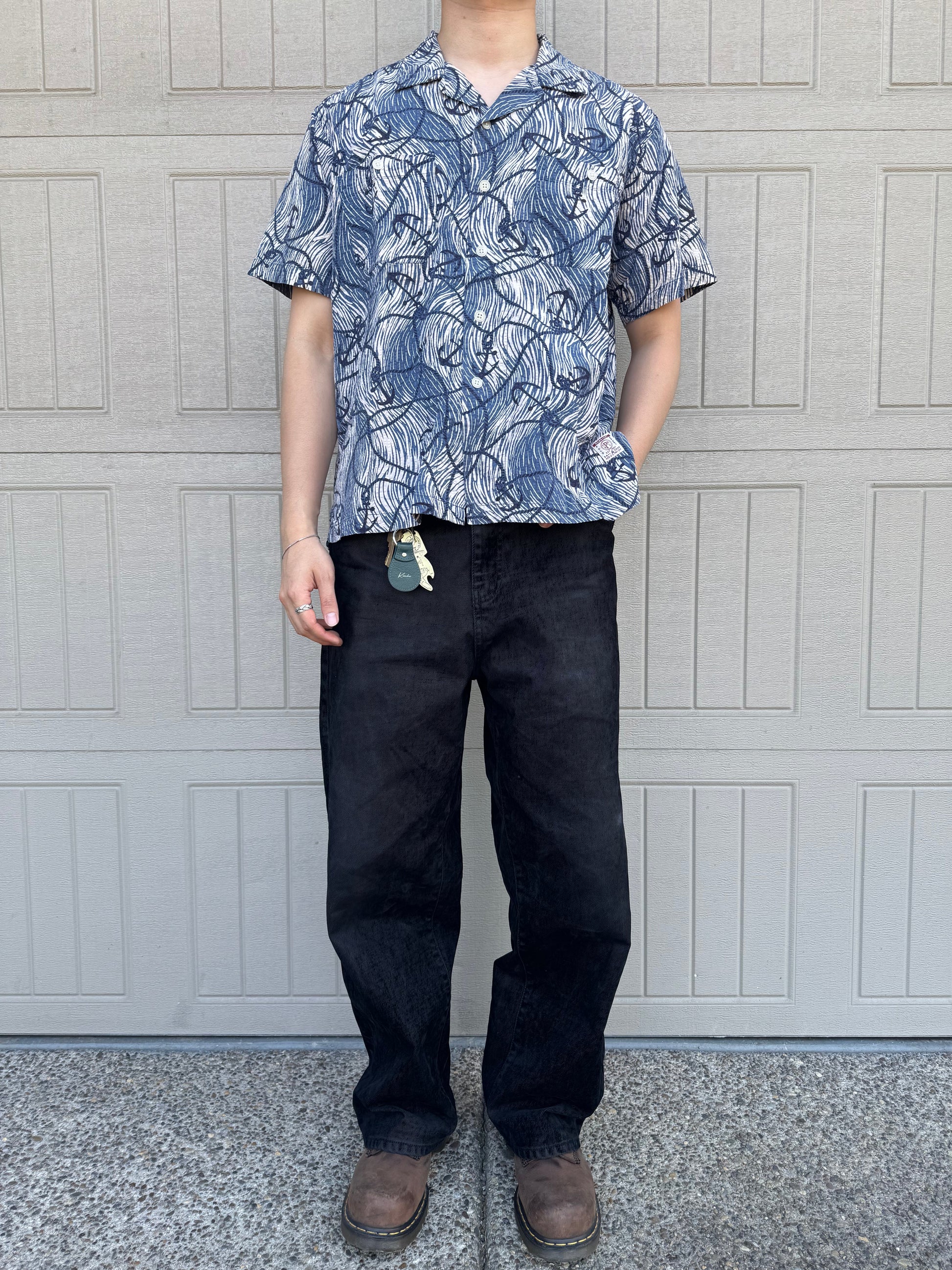 90s-00s Ralph Lauren Polo Sport Anchor Pattern Seersucker Open Collar Shirt KiiChain Clothing