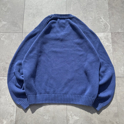 90s Lands' End Women’s “Drifter Sweater” Made in USA Blue V-Neck Knit