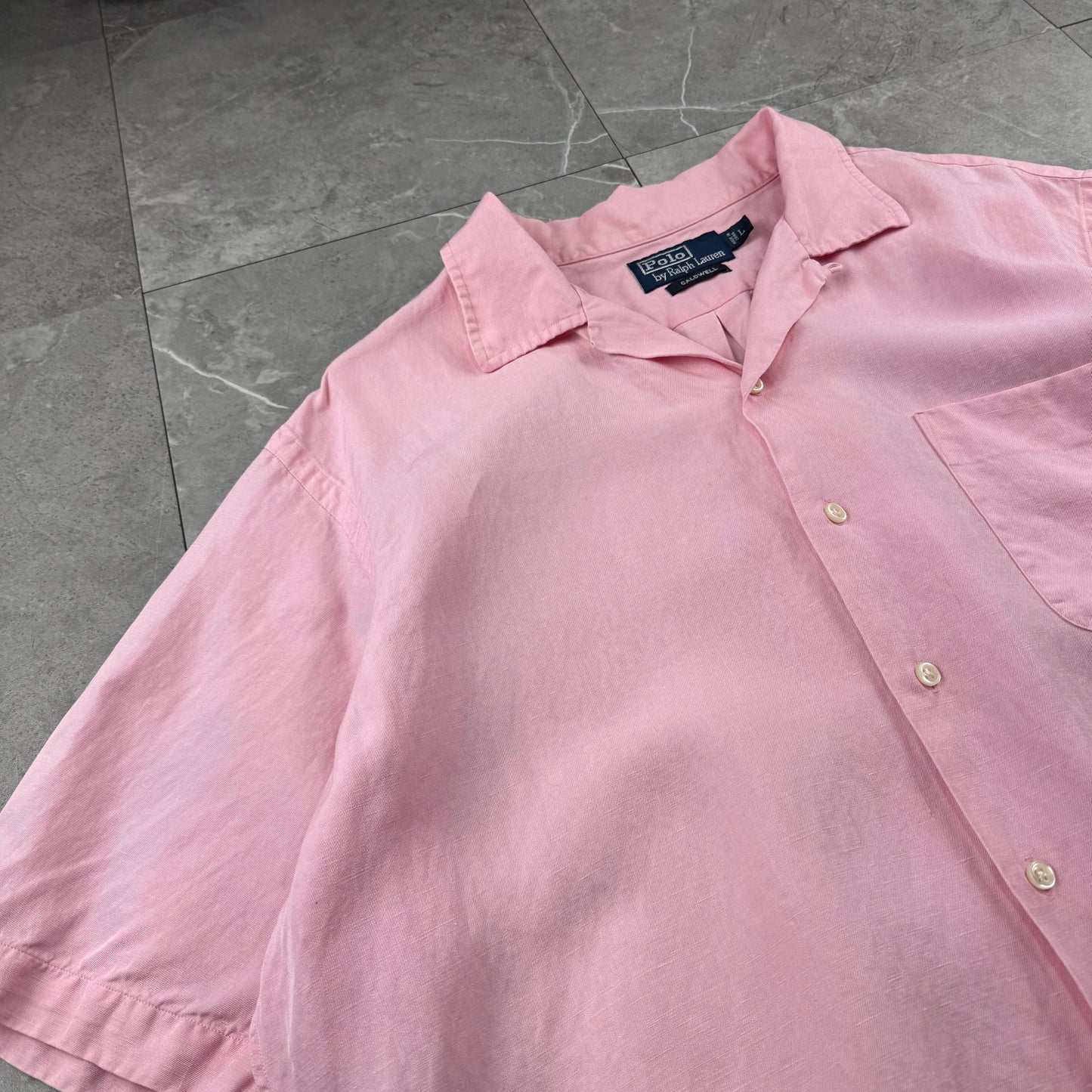 00s Polo by Ralph Lauren Caldwell Pink Linen x Silk Open Collar Shirt