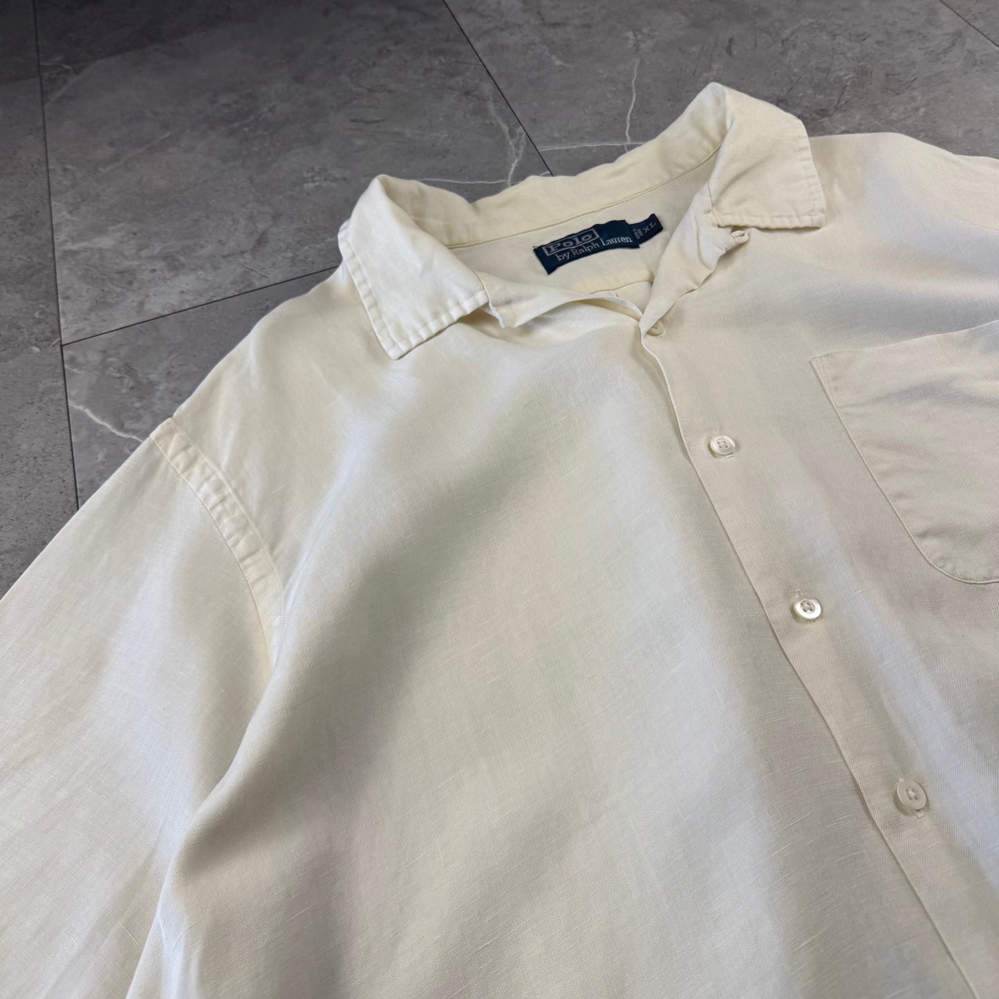 90s Polo by Ralph Lauren White Linen x Silk Open Collar Shirt XL