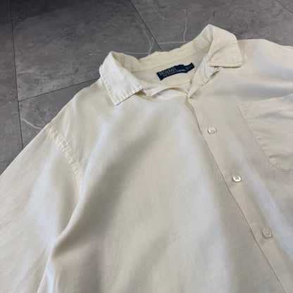90s Polo by Ralph Lauren White Linen x Silk Open Collar Shirt XL