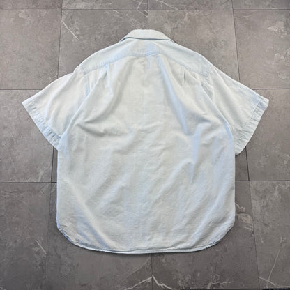80s Ralph Lauren Faded Light Blue Sleeve Logo Open Collar Shirt Size 4