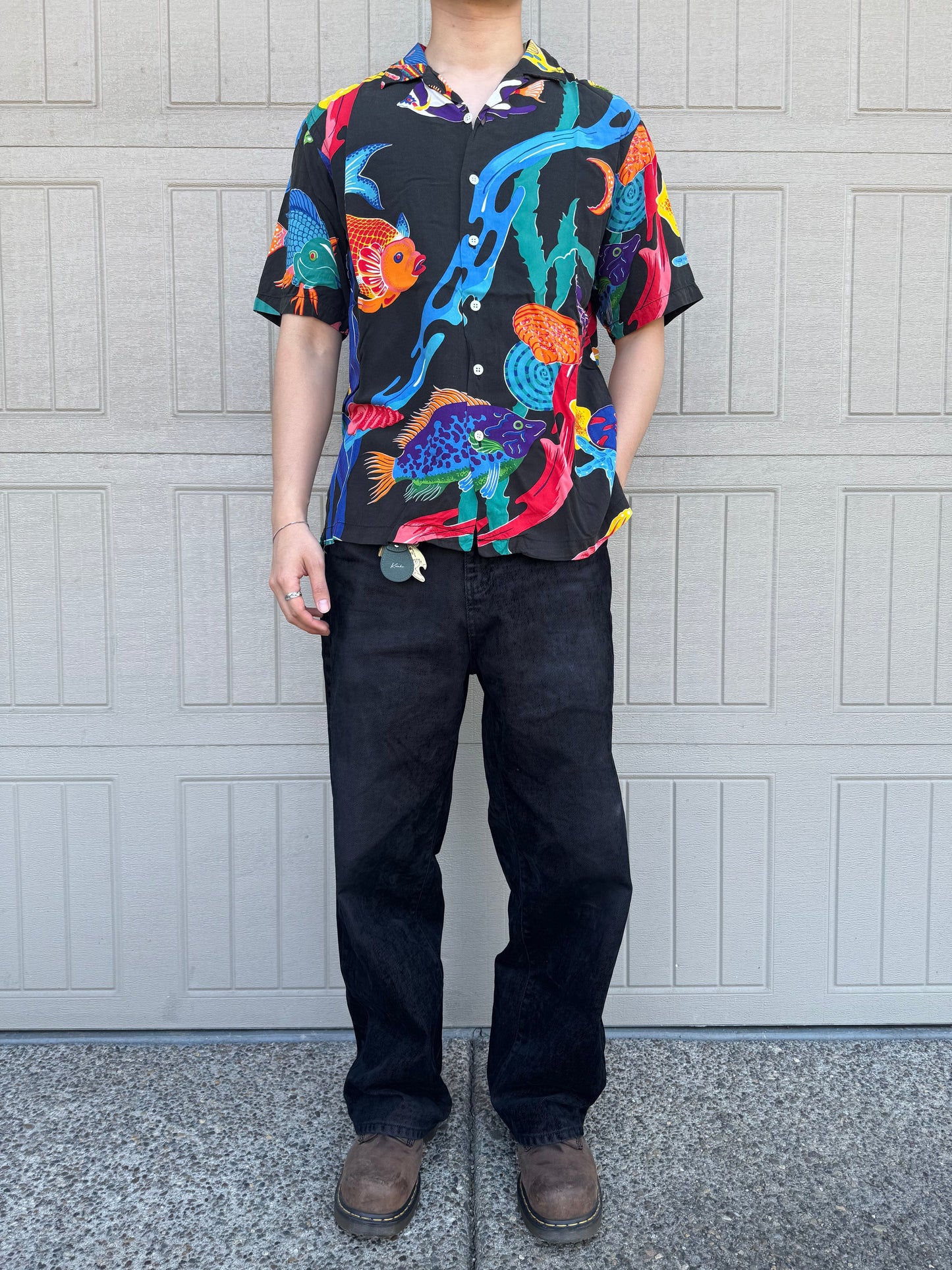 90s-00s Ralph Lauren “Caldwell” 100% Viscose Rare Fish Open Collar Shirt KiiChain Clothing
