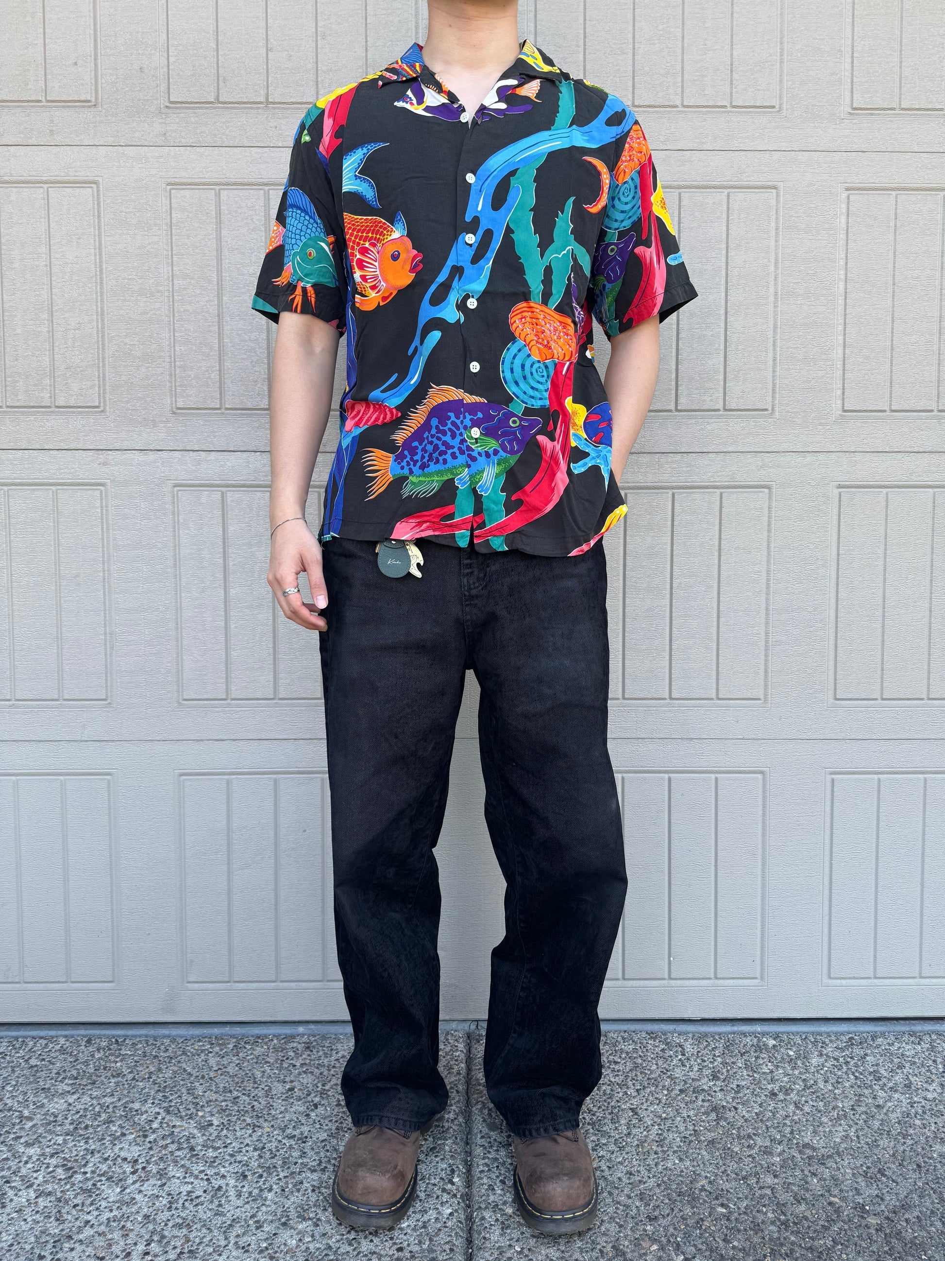 90s-00s Ralph Lauren “Caldwell” 100% Viscose Rare Fish Open Collar Shirt KiiChain Clothing