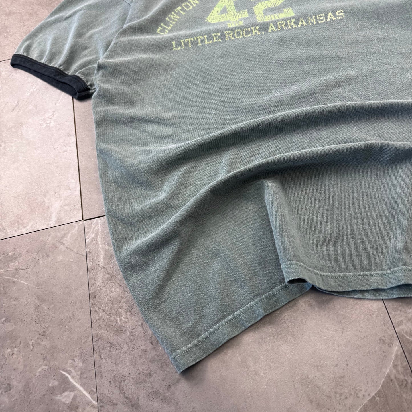 90s Authentic Pigment Clinton Presidential Center 42 Little Rock, Arkansas Faded Green Ringer T-Shirt