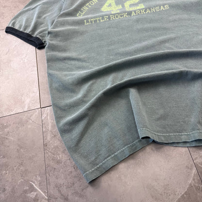 90s Authentic Pigment Clinton Presidential Center 42 Little Rock, Arkansas Faded Green Ringer T-Shirt