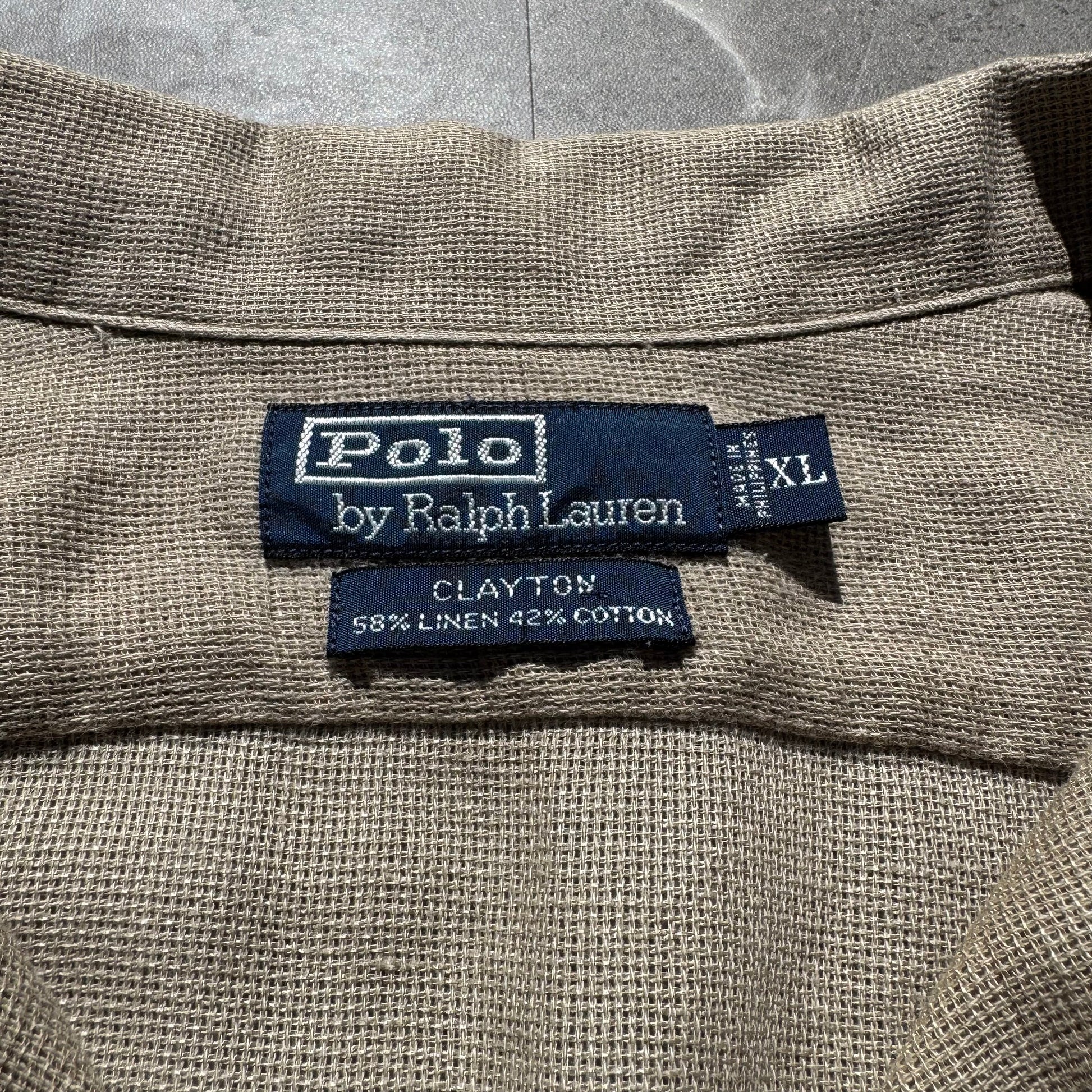 90s-00s Ralph Lauren “Clayton” Linen x Cotton No-Pony Beige Open Collar Shirt KiiChain Clothing
